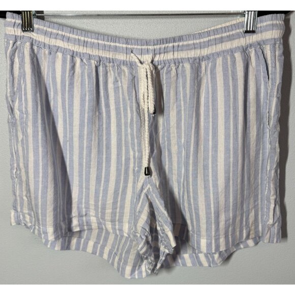 Rails Striped Paperbag Shorts Large Blue Linen Blend Flowy Lightweight Pull On - Picture 1 of 9